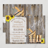 Rustieke Cowboy Laarzen, Kant en Zonnebloemen brui Kaart (Voorkant / Achterkant)