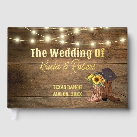 Rustieke Cowboy Laarzen Zonnebloem Westerne bruilo Gastenboek (Voorkant)