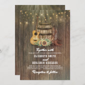 Rustieke cowboy laarzen zonnebloem wijn vat bruilo kaart (Voorkant / Achterkant)