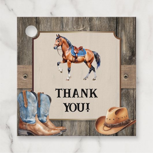 Rustieke Cowboy Paardrijden Verjaardagsfeest Bedankjes Labels (Voorkant)