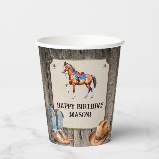 Rustieke Cowboy Paardrijden Verjaardagsfeest Papieren Bekers (Achterkant)