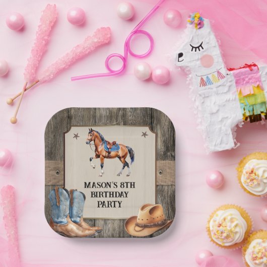 Rustieke Cowboy Paardrijden Verjaardagsfeest Papieren Bordje (Feest)