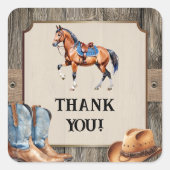 Rustieke Cowboy Paardrijden Verjaardagsfeest Vierkante Sticker (Voorkant)