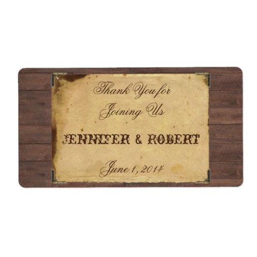 Rustieke Cowboy Petten Bruiloft Water Flessenlabel Etiket (Voorkant)