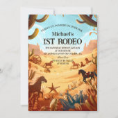Rustieke Cowboy Rodeo 1e Verjaardagsfeest Kaart (Voorkant)