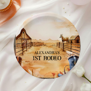 Rustieke Cowboy Rodeo 1e Verjaardagsstijl Papieren Bordje
