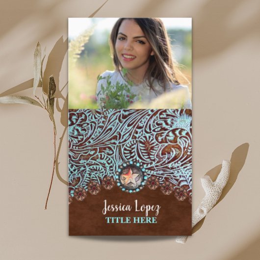 rustieke cowboy trendy turquoise western land visitekaartje