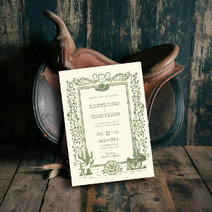 Rustieke  Cowboy Wedding Botanische Salie Groen Kaart