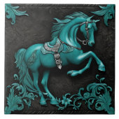 Rustieke Cowboy Western Country Turquoise Horse Tegeltje (Voorkant)