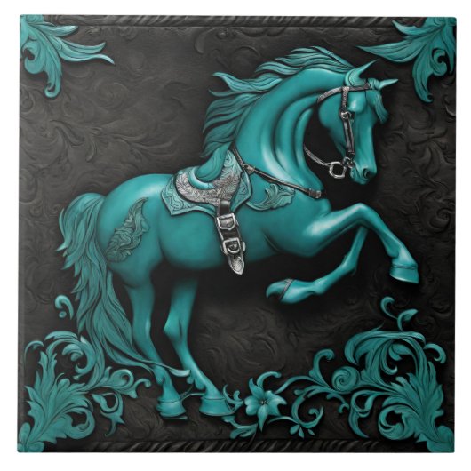 Rustieke Cowboy Western Country Turquoise Horse Tegeltje (Voorkant)