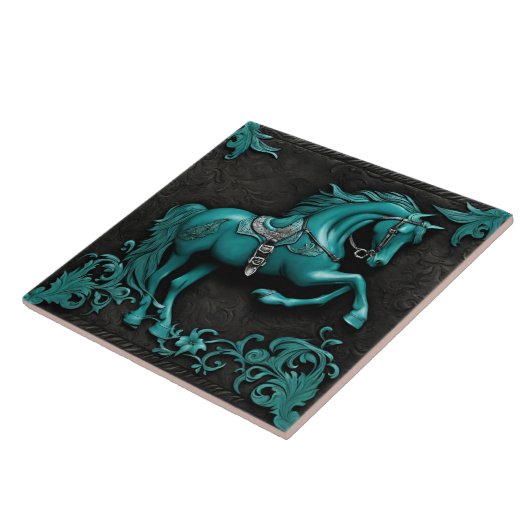Rustieke Cowboy Western Country Turquoise Horse Tegeltje (Zijkant)