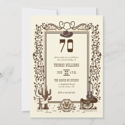 Rustieke  Cowboy Western Lijst 70ste Verjaardag Kaart (Voorkant)