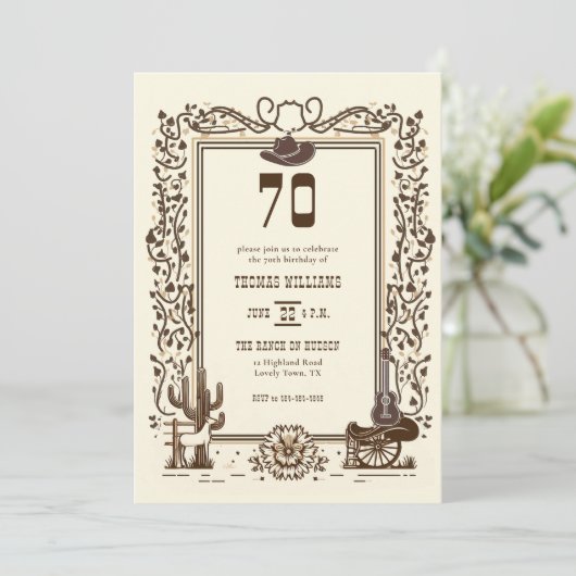 Rustieke  Cowboy Western Lijst 70ste Verjaardag Kaart (Staand voorkant)