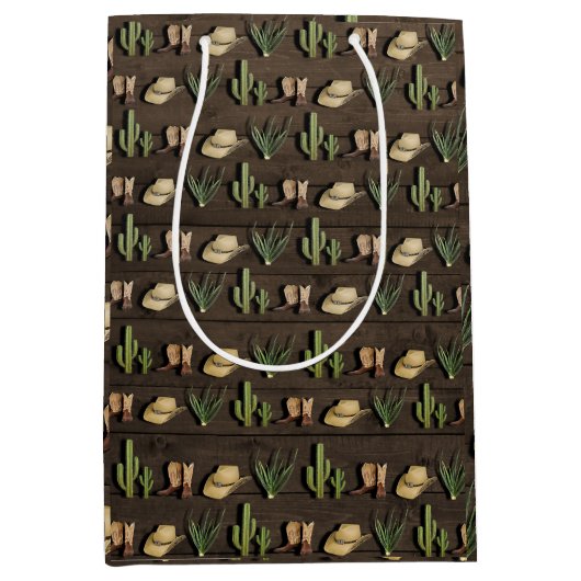 Rustieke cowboy Western Rodeo houten verjaardagsfe Medium Cadeauzakje (Voorkant)