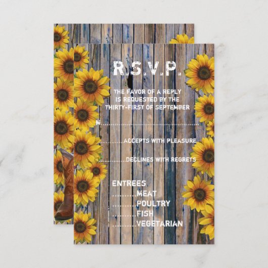 Rustieke cowboy zonnebloem land bloemen R.S.V.P RSVP Kaartje (Voorkant / Achterkant)