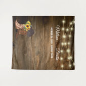 Rustieke Cowboy Zonnebloem Western Bruiloft Achter Wandkleed (Voorkant (horizontaal))