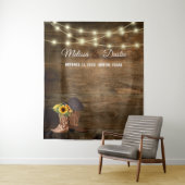 Rustieke Cowboy Zonnebloem Western Bruiloft Achter Wandkleed (In situ)