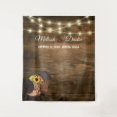 Rustieke Cowboy Zonnebloem Western Bruiloft Achter Wandkleed (Voorkant)