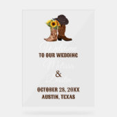 Rustieke Cowboy Zonnebloem Western Bruiloft Welkom Acryl Bord (Voorkant)