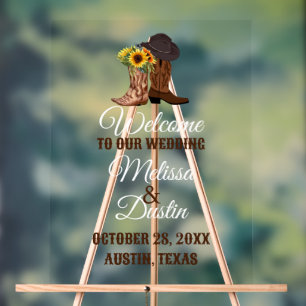 Rustieke Cowboy Zonnebloem Western Bruiloft Welkom Acryl Bord