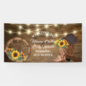 Rustieke Cowboy Zonnebloem Western Bruiloft Welkom Spandoek (Horizontaal)