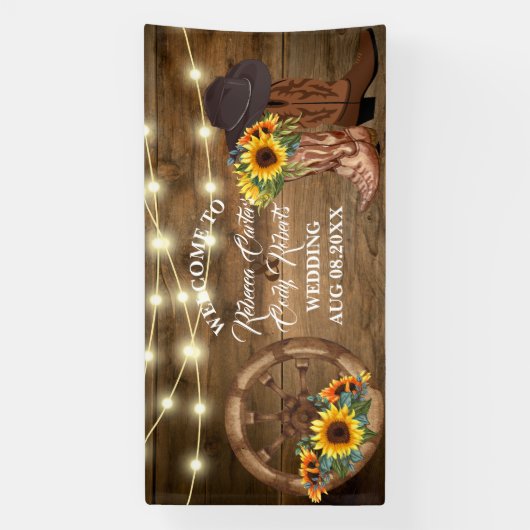 Rustieke Cowboy Zonnebloem Western Bruiloft Welkom Spandoek (Verticaal)
