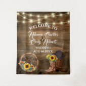 Rustieke Cowboy Zonnebloem Western Trouw Achtergro Wandkleed (Voorkant)