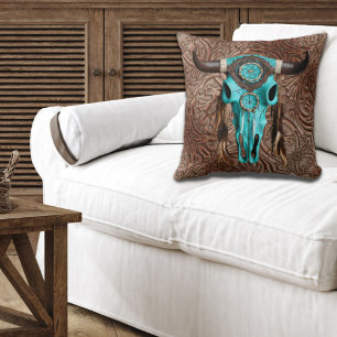Rustieke Cowboy Zuidwest Turquoise Bull Skull Kussen