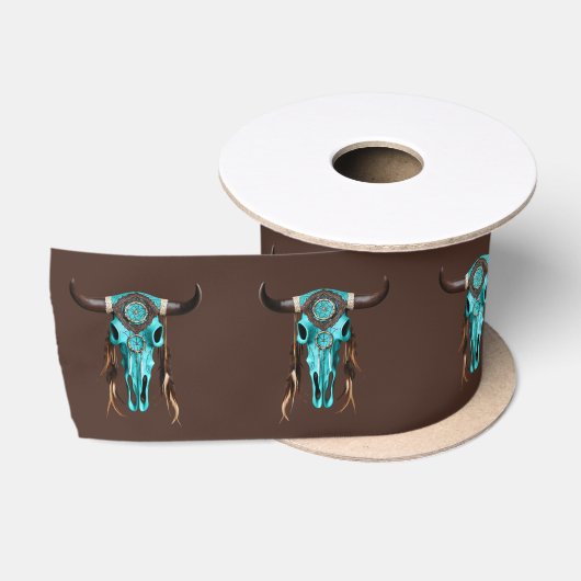 Rustieke Cowboy Zuidwest Turquoise Bull Skull Satijnen Lint (Spoel)