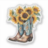 Rustieke Cowboylaarzen en Zonnebloemen Waterdicht Sticker (Voorkant)