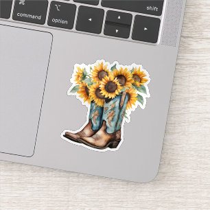 Rustieke Cowboylaarzen en Zonnebloemen Waterdicht Sticker