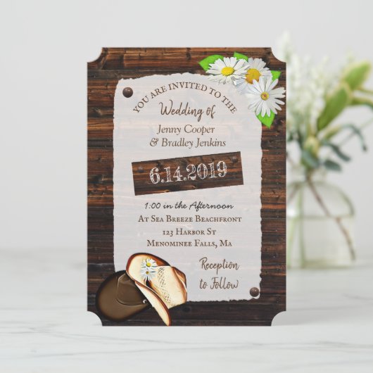 Rustieke Cowboylaarzen, Petten en madeliefjes brui Kaart (Staand voorkant)