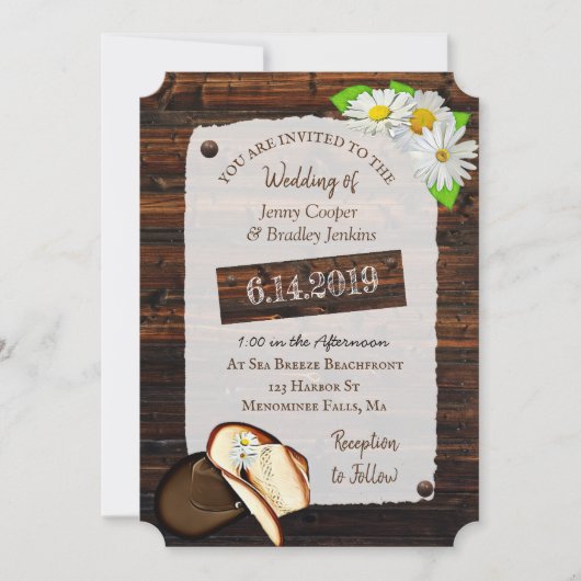 Rustieke Cowboylaarzen, Petten en madeliefjes brui Kaart (Voorkant)