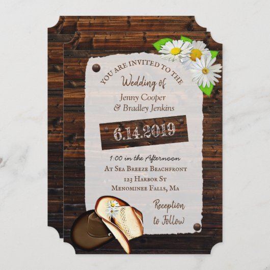 Rustieke Cowboylaarzen, Petten en madeliefjes brui Kaart (Voorkant / Achterkant)