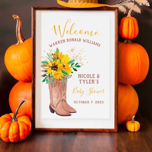 Rustieke cowboylaarzen waterverf baby shower poster