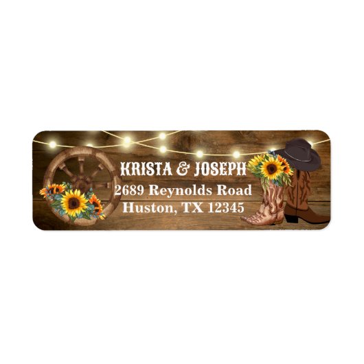 Rustieke cowboylaarzen Zonnebloem Westerne bruilof Etiket (Voorkant)