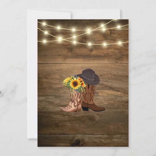Rustieke cowboylaarzen Zonnebloem Westerne bruilof Kaart (Achterkant)