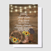 Rustieke cowboylaarzen Zonnebloem Westerne bruilof Vellum Uitnodigingen (Offset)