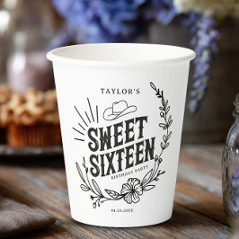 Rustieke Cowgirl Bloemen Sweet Sixteen Verjaardags Papieren Bekers