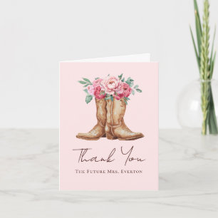 Rustieke Cowgirl Blush Roze Bloemige Bruids Trouwk Bedankkaart