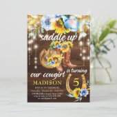 Rustieke Cowgirl Boots Bloemen String Lights Verja Kaart (Staand voorkant)