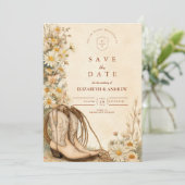 Rustieke Cowgirl Boots Wildflower Wedding Save The Date (Staand voorkant)