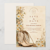 Rustieke Cowgirl Boots Wildflower Wedding Save The Date (Voorkant / Achterkant)