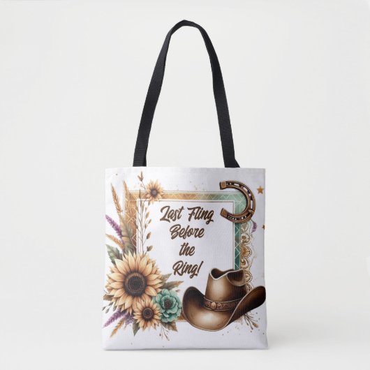 Rustieke Cowgirl bruid Laatste Fling Voor Ring Tote Bag (Voorkant)