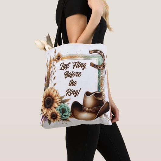 Rustieke Cowgirl bruid Laatste Fling Voor Ring Tote Bag (Dichtbij)