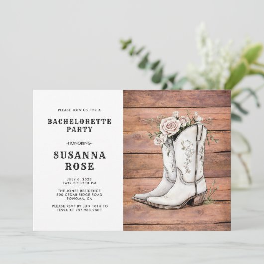 Rustieke Cowgirl Laarzen en Rozen vrijgezellenfees Kaart (Staand voorkant)