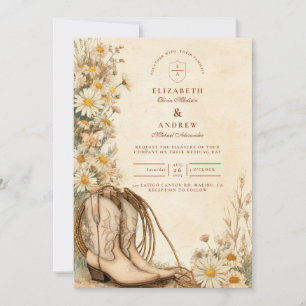 Rustieke Cowgirl Laarzen Wilde Bloemen Bruiloft Kaart