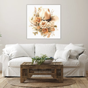 Rustieke Cowgirl Pet Wildflowers Elegante Westerne Canvas Afdruk