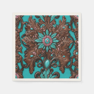 Rustieke Cowgirl Teal Bruine Country Western Feest Servet