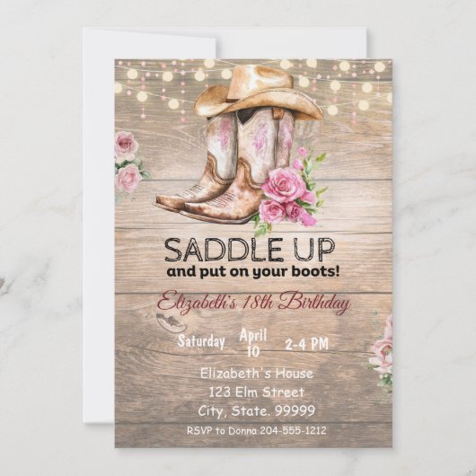 Rustieke Cowgirl Verjaardag Uitnodiging (Voorkant)